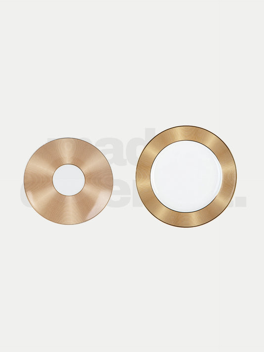 Gold Wafer Rim Restaurant Plate 2-pc Set, Bone China